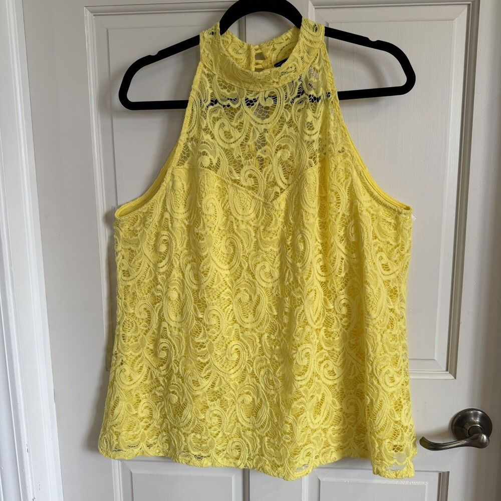 Vibrant Yellow Plus Size ASHLEY STEWART Lacey Dressy sleeveless Top 18-20 Flowy